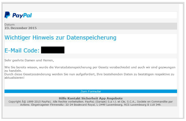 E-Mail in PayPal-Aufmachung: Phishing-Versuch