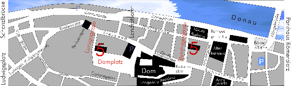 RA Stefan Loebisch, Luragogasse 5 / Ecke Domplatz, 94032 Passau: Stadtplan mit Parkmöglichkeiten